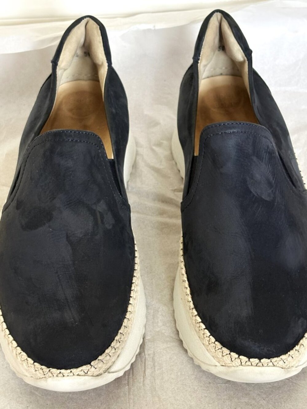 PAUL GREEN NUBUCK LEATHER 'CANDICE' NAVY BLUE SLIP-ON PLATFORM SIZE: 10